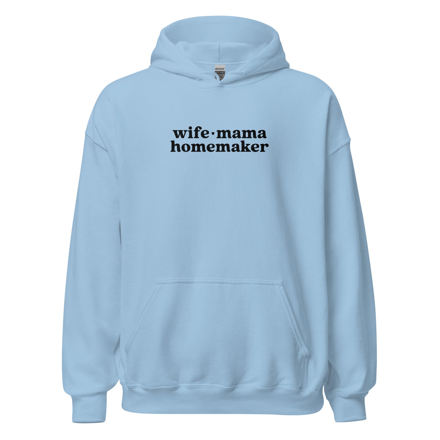 Wife Mama Homemaker Embroidered Hoodie in Blue