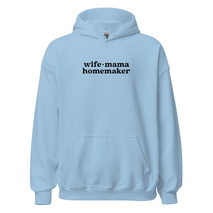 Wife Mama Homemaker Embroidered Hoodie in Blue